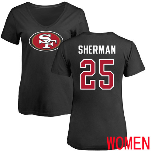 San Francisco 49ers Black Women Richard Sherman Name and Number Logo #25 NFL T Shirt